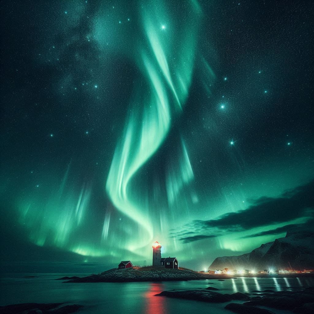 Aurora Borealis and Lighthouse