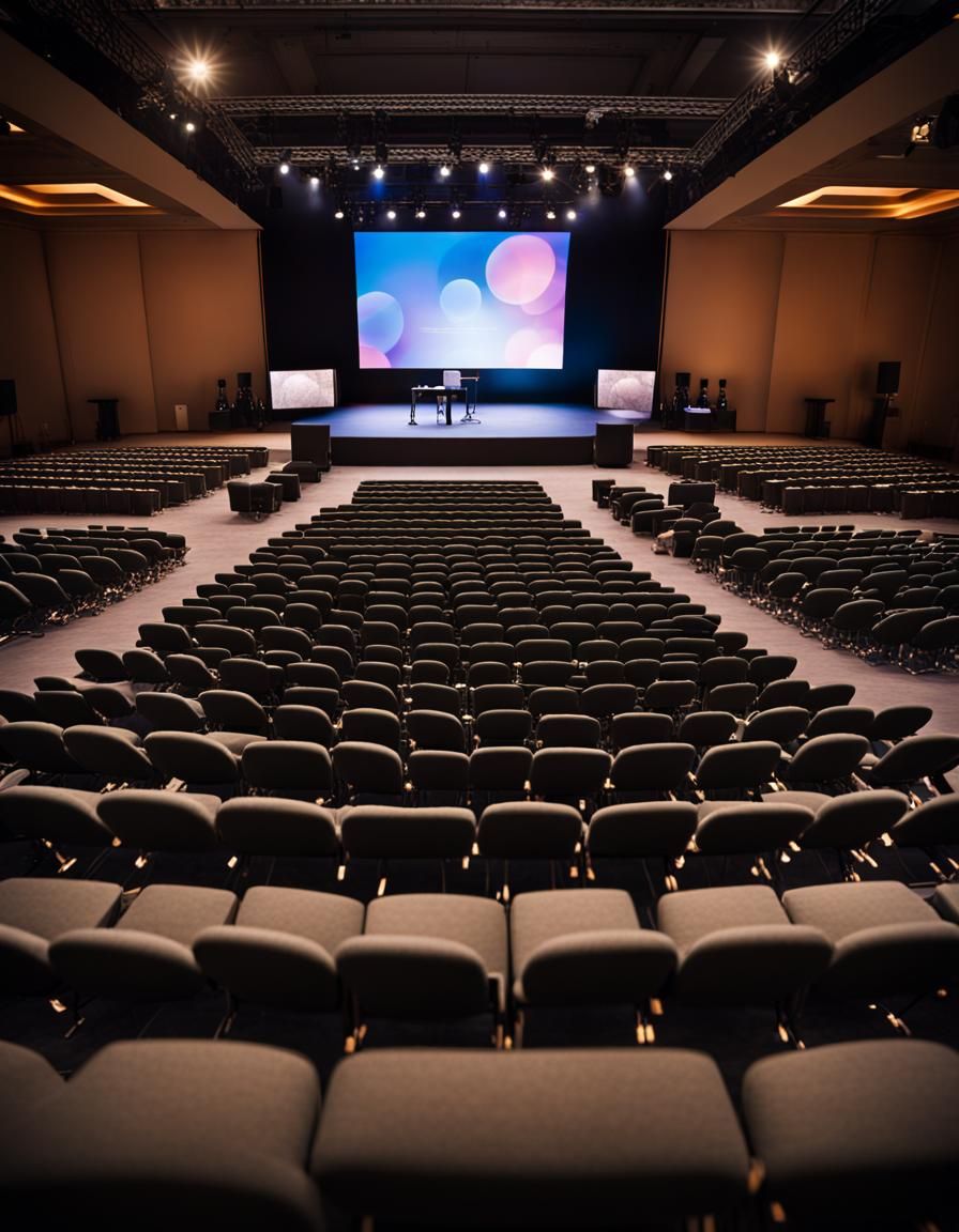 Empty stage at Conference, view from the middle of the audie...