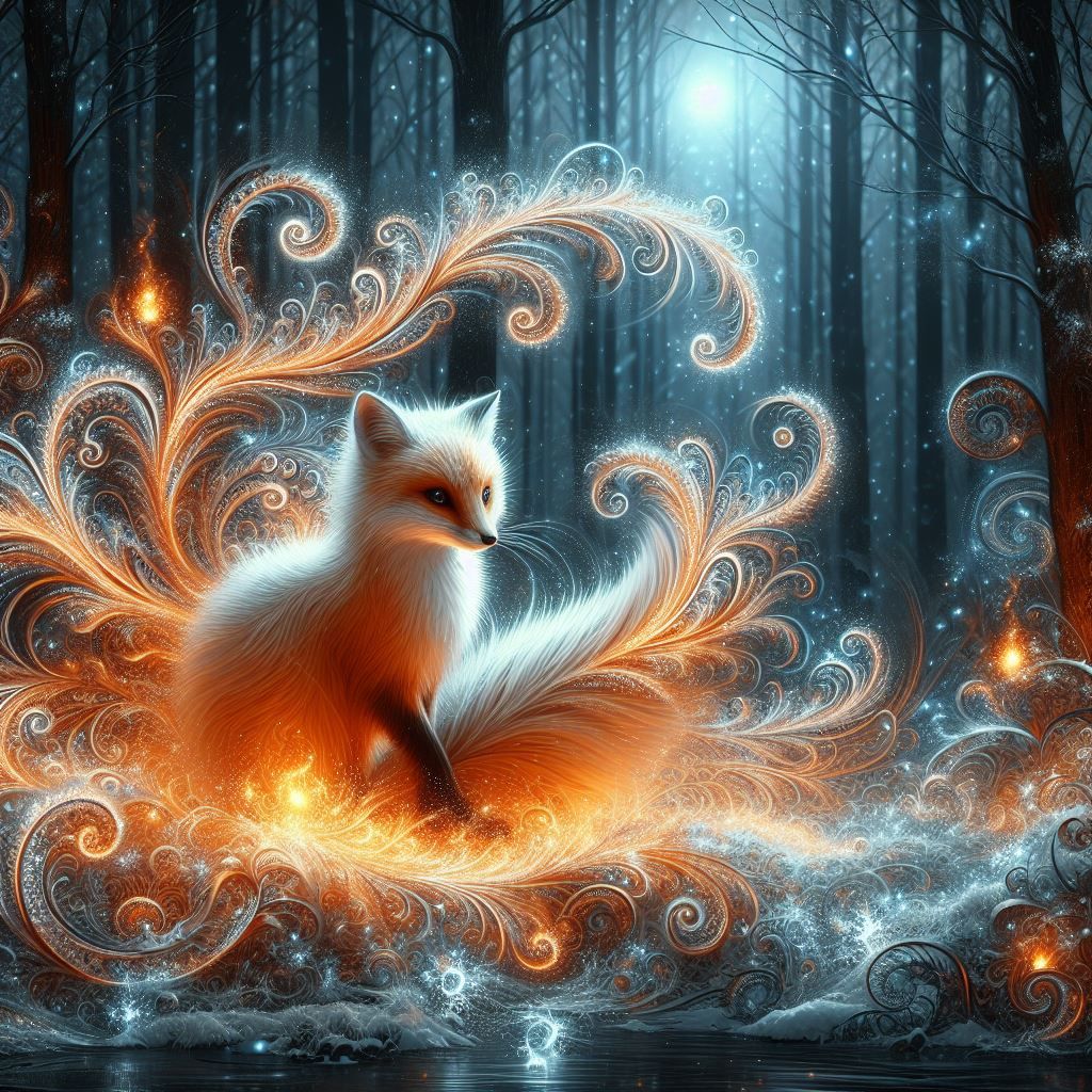 fiery fox in a frozen forest
