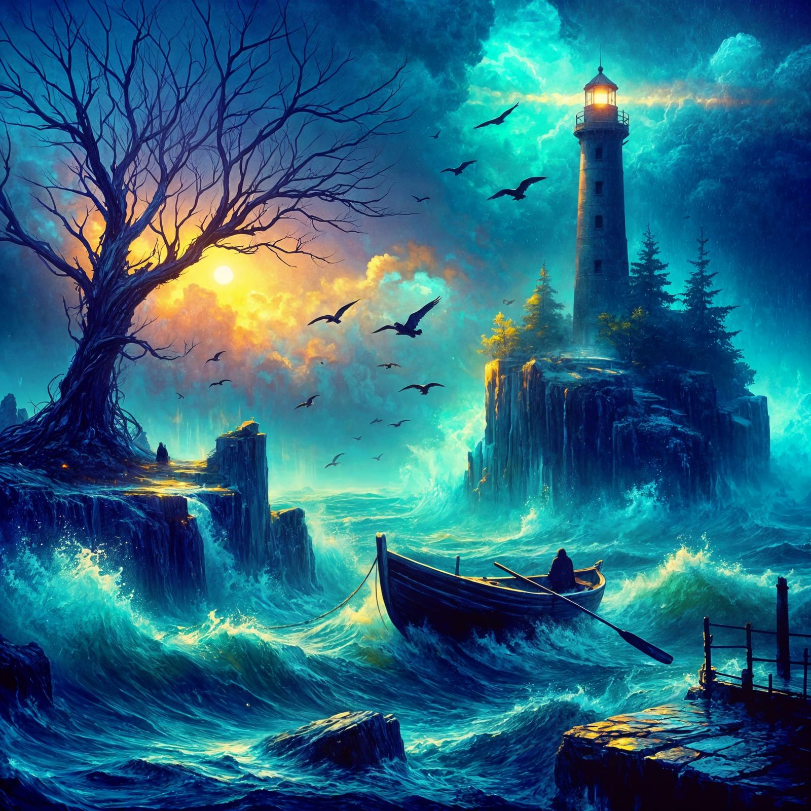 Creepy Lighthouse in Gothic Realism Style