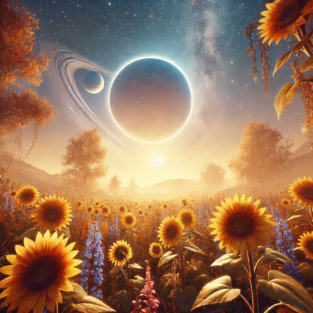 Sunflowers under clear skies