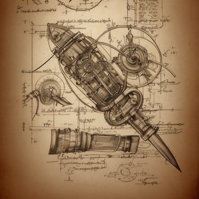Hand drawn DaVincian invention schematics undefined