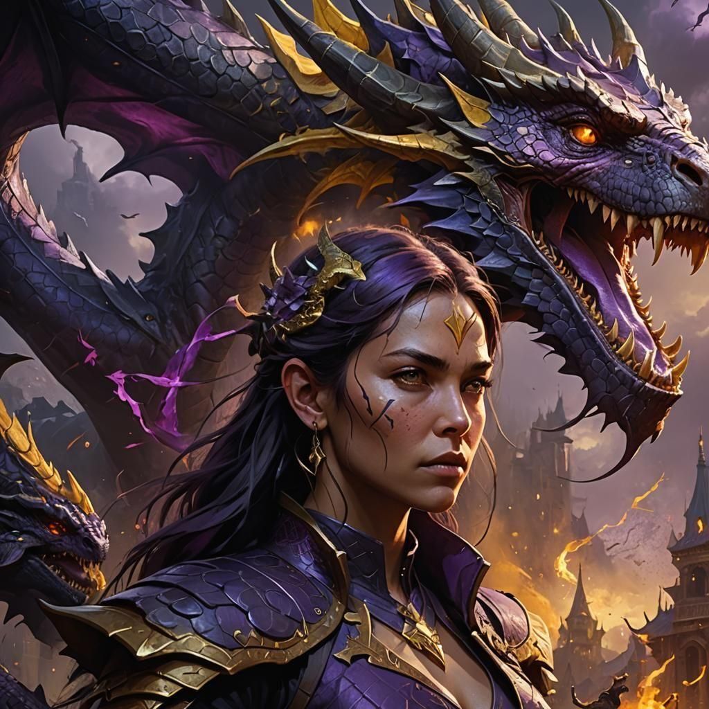Surreal technique of merging a pretty lady face with a dragon in a fight against reality 