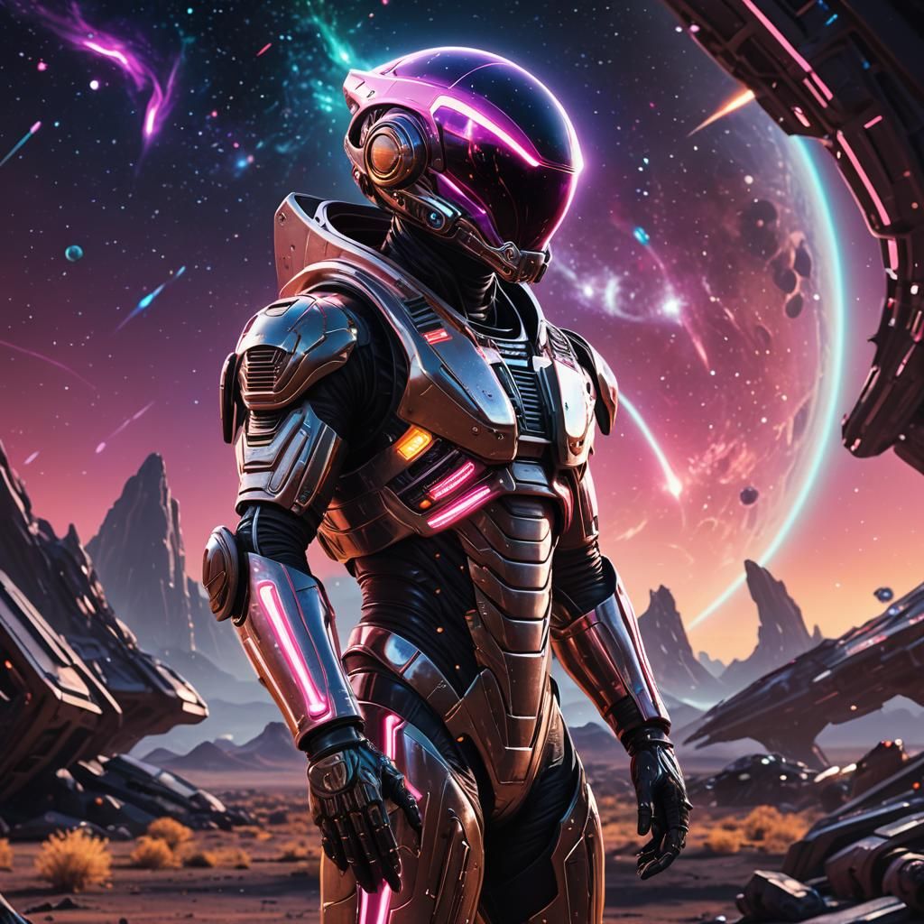 Alien Explorer on Distant Planet in Neon Sci-Fi