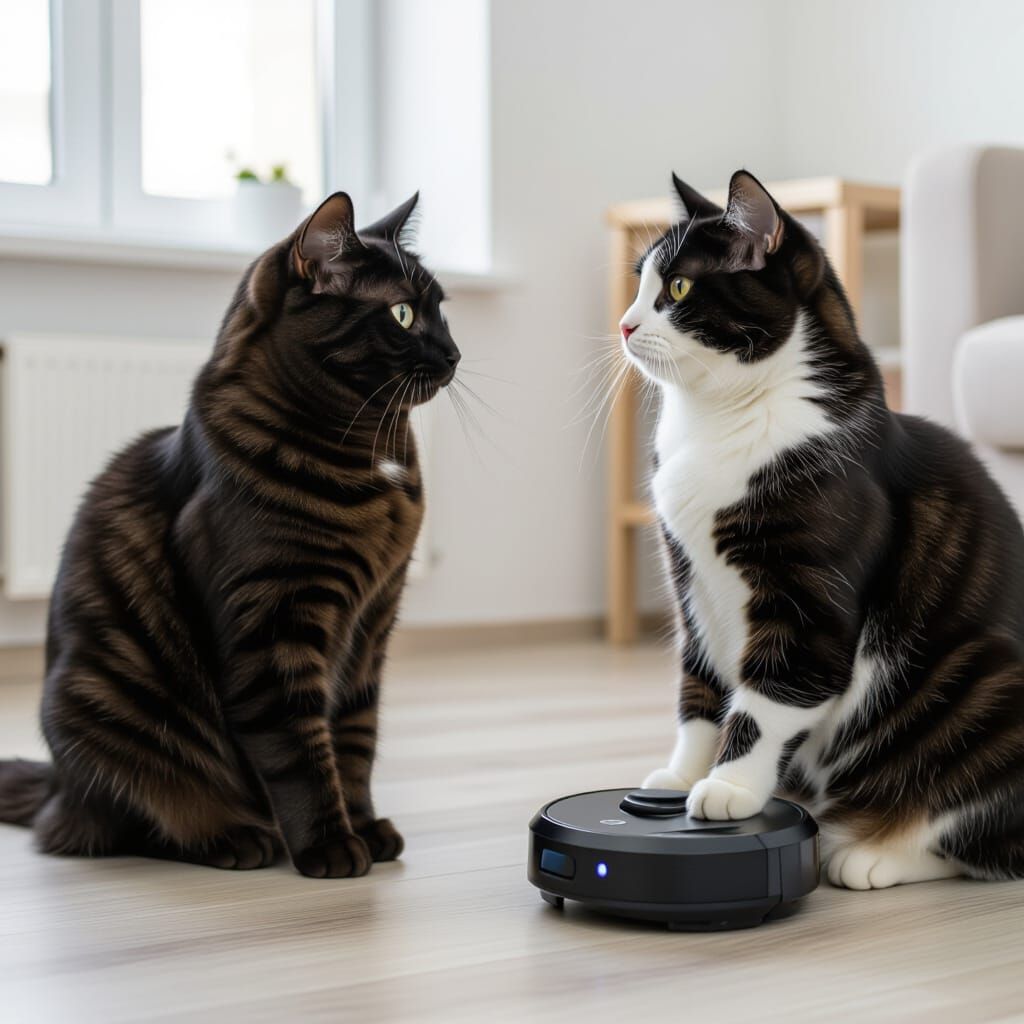 Robot Feeds Black Cat