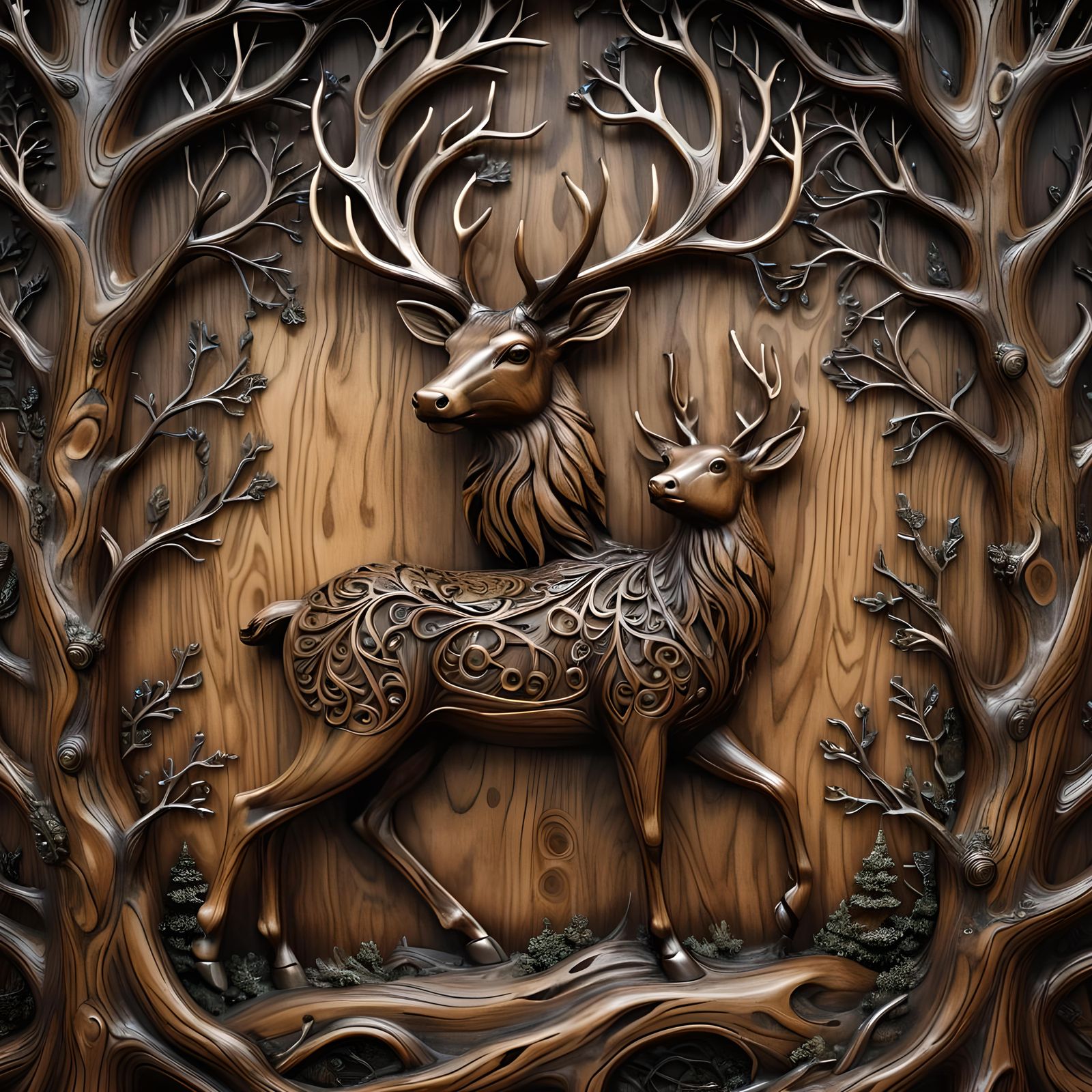 Carving of wooden reindeer by artisan from Norway