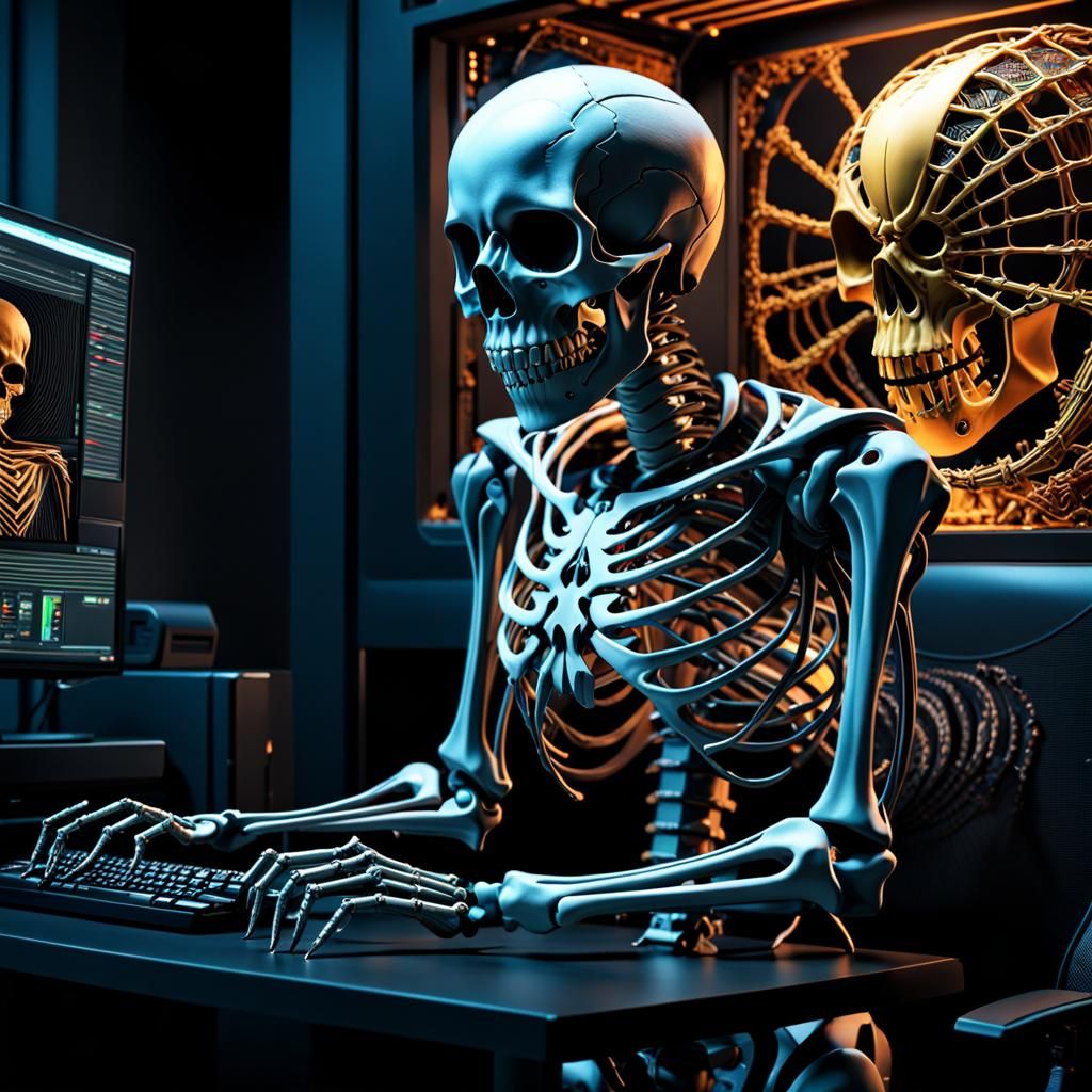 Skeleton at Computer with Loading Screen