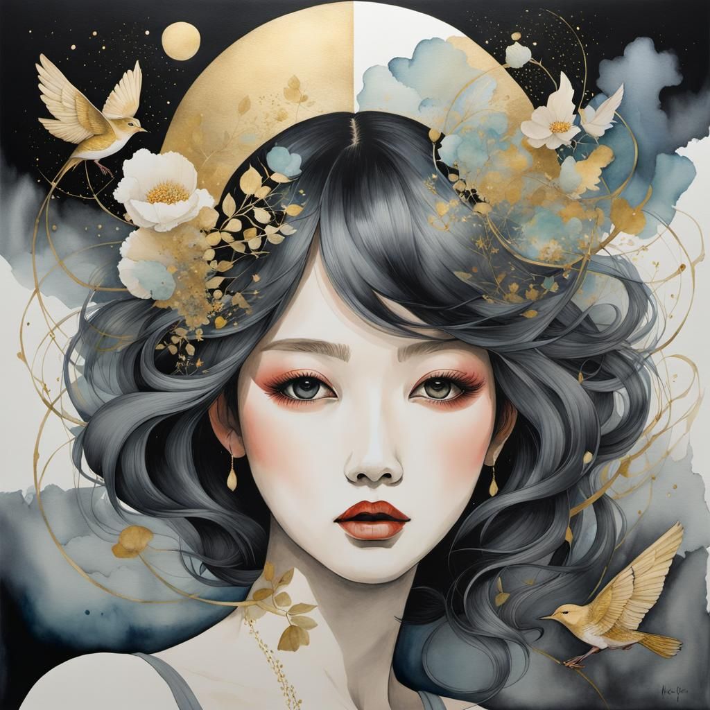 Surreal Anime Portrait Suspended in Time, Kelogsloops Style