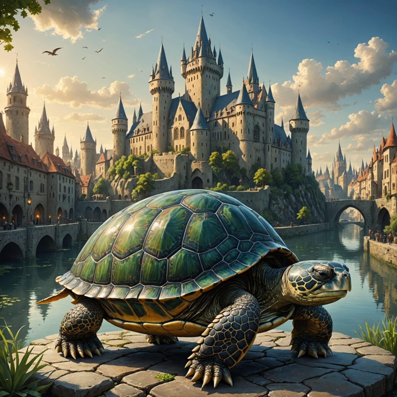 Medieval Turtle Carries Fantasy City on Its Shell