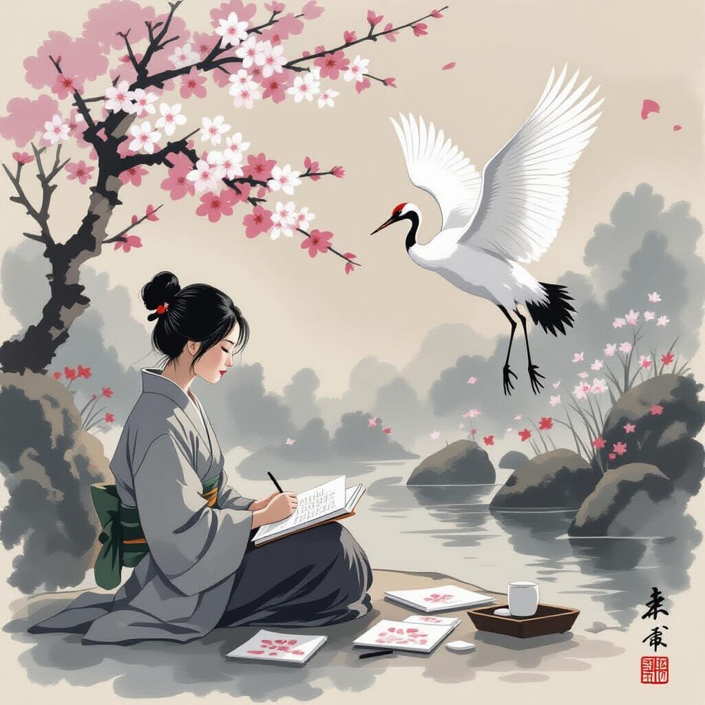 thousand thoughts a daywhile writing haiku for the world -the cries of White Cranes   by @Kirisu