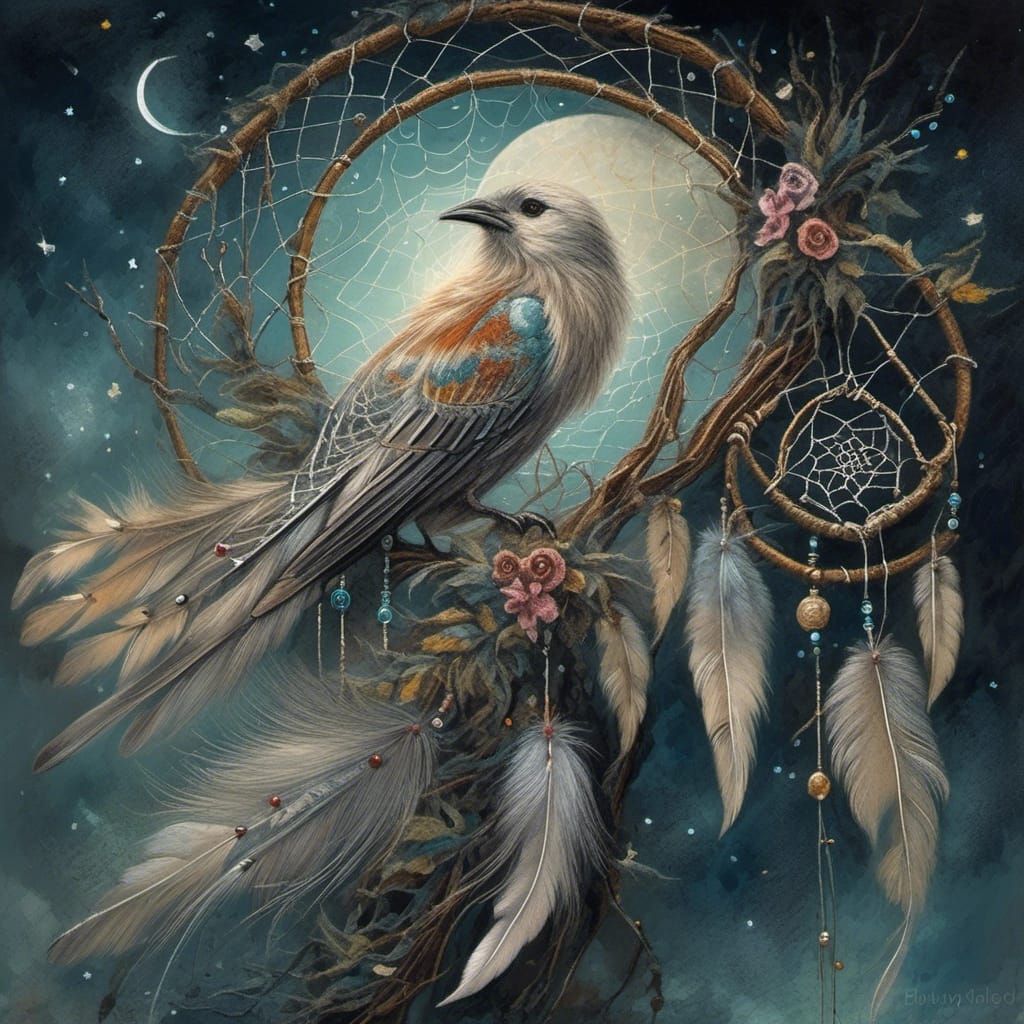 Dreamcatcher Under Moonlight in Boulet Style