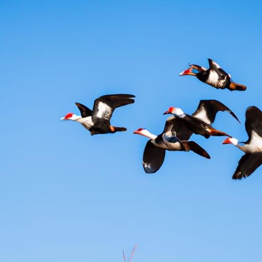 Muscovy ducks flying