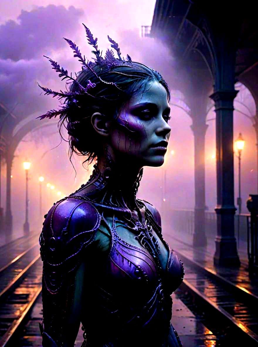 An ominous portrait of a mystical being made of binary code.