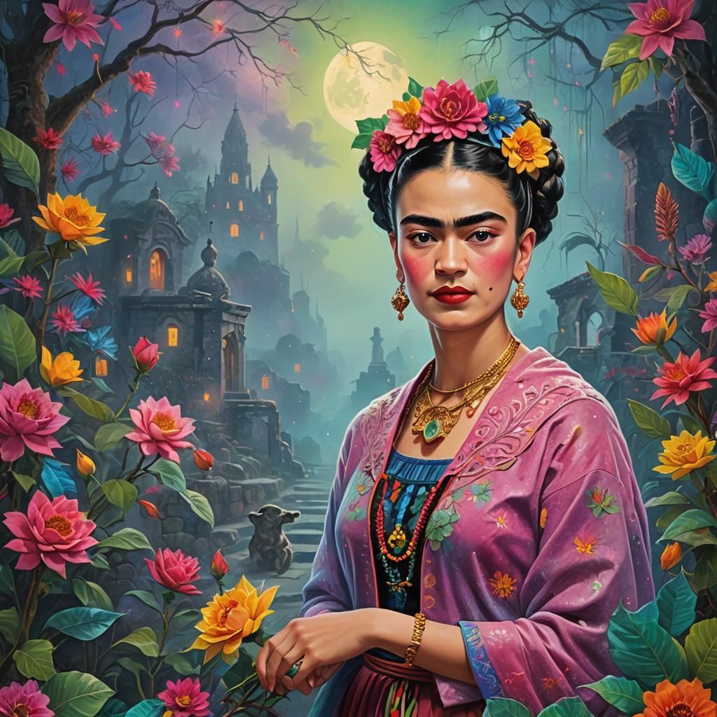 Frida Kahlo art Holiday Vibes  minimalism modern    with neo...