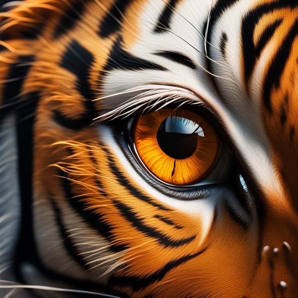 An extreme close up view of an orange tiger's eye with reflections - AI ...