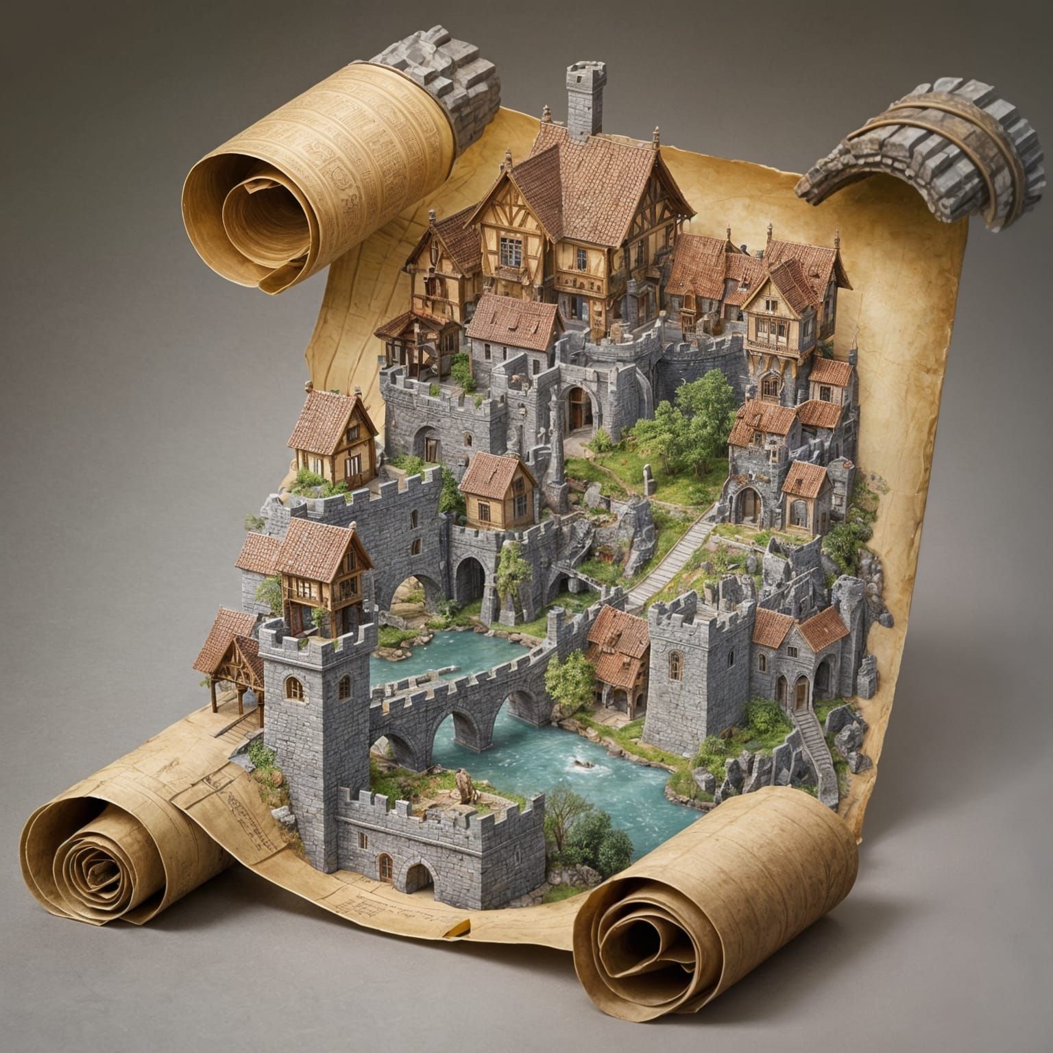 Detailed Gothic City Emerges from Ancient Scroll