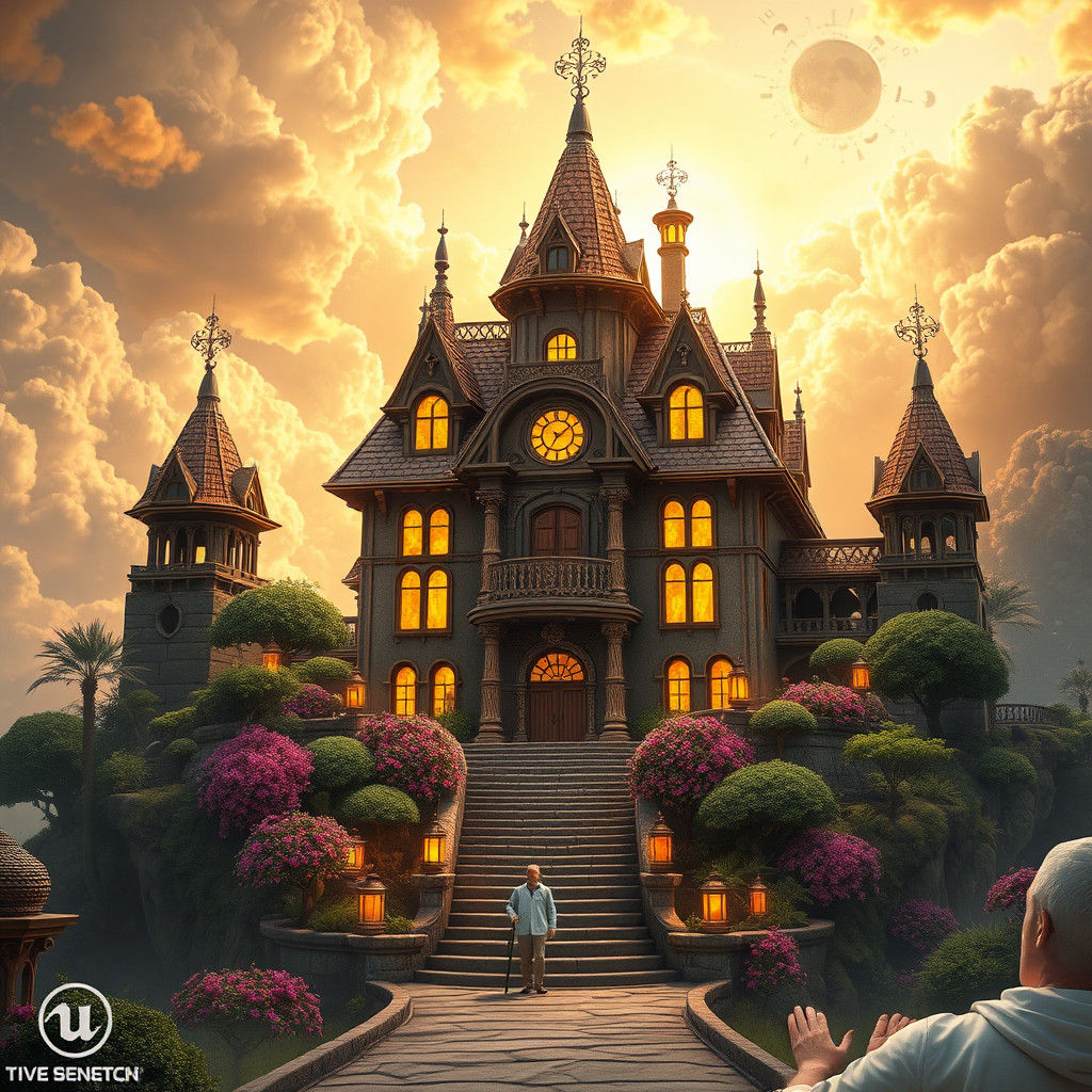 Majestic House of Numbers in a Dreamlike Landscape