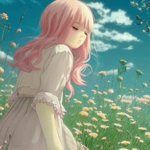 Daisies in Anime Style with Soft Pastel Hues