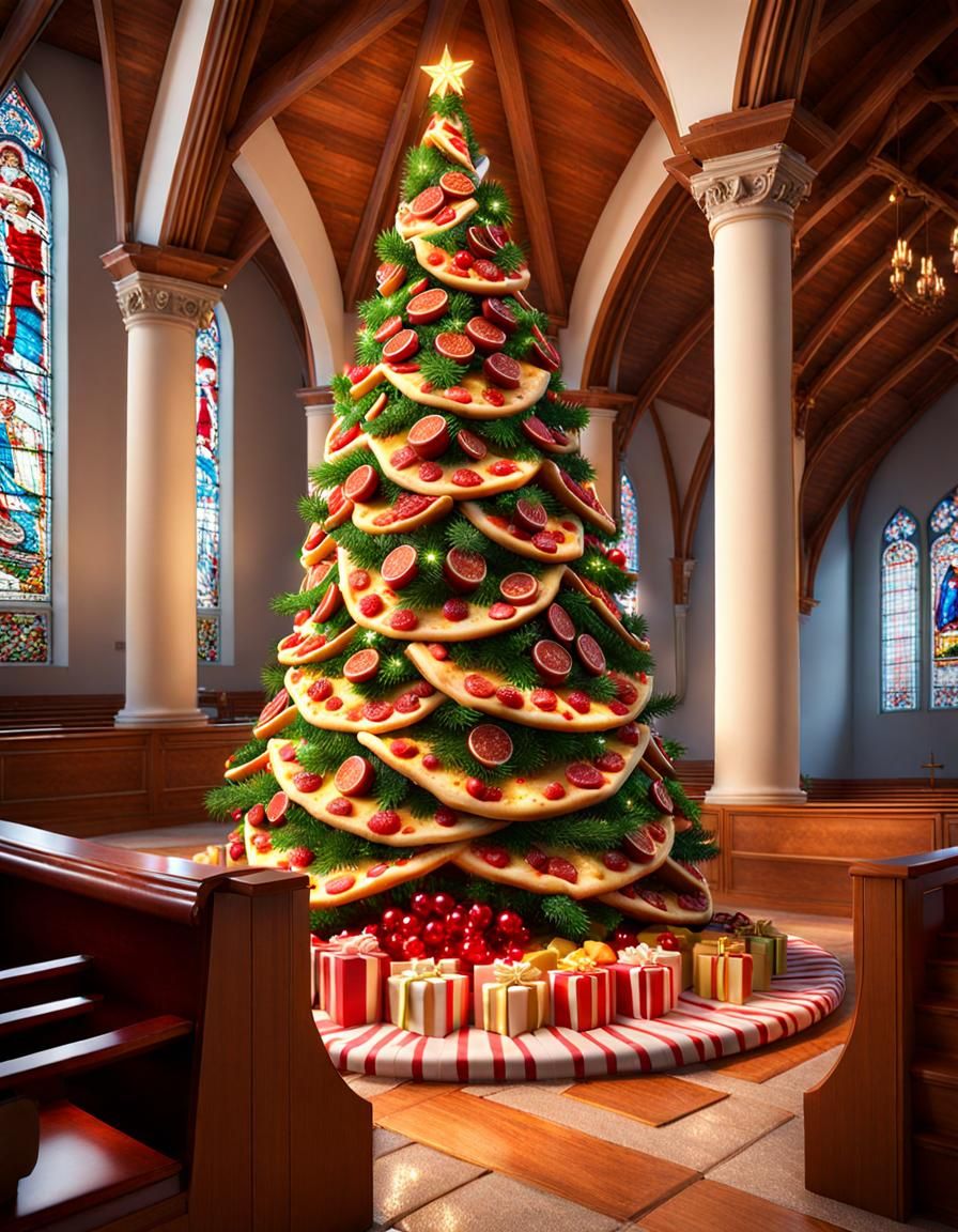 Edible Christmas tree at a community church to feed the hung...