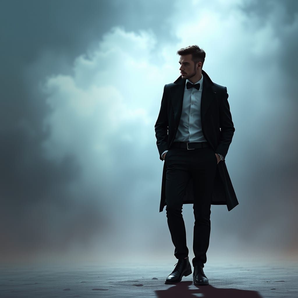 Elegant Man in Mystical Futuristic Setting