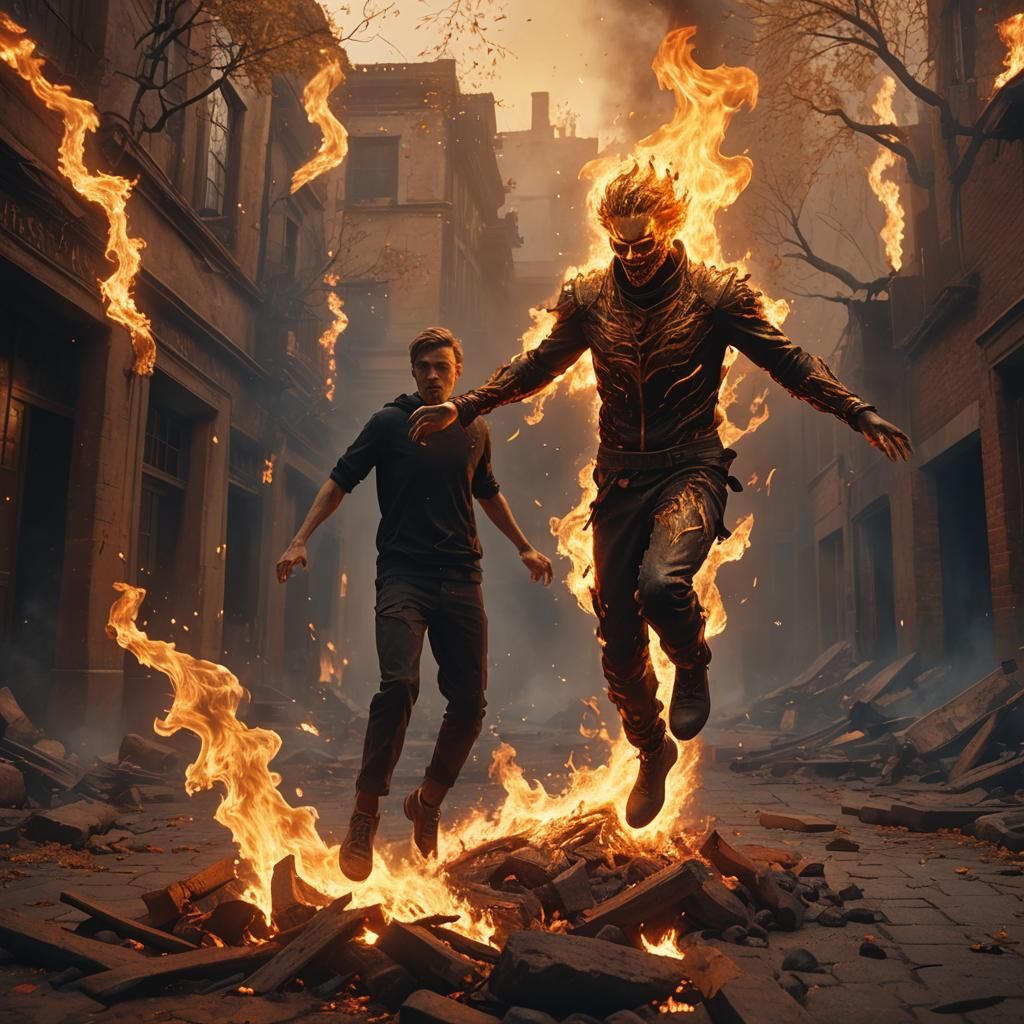 Person Unharmed Jumping into Flames: Matte Painting