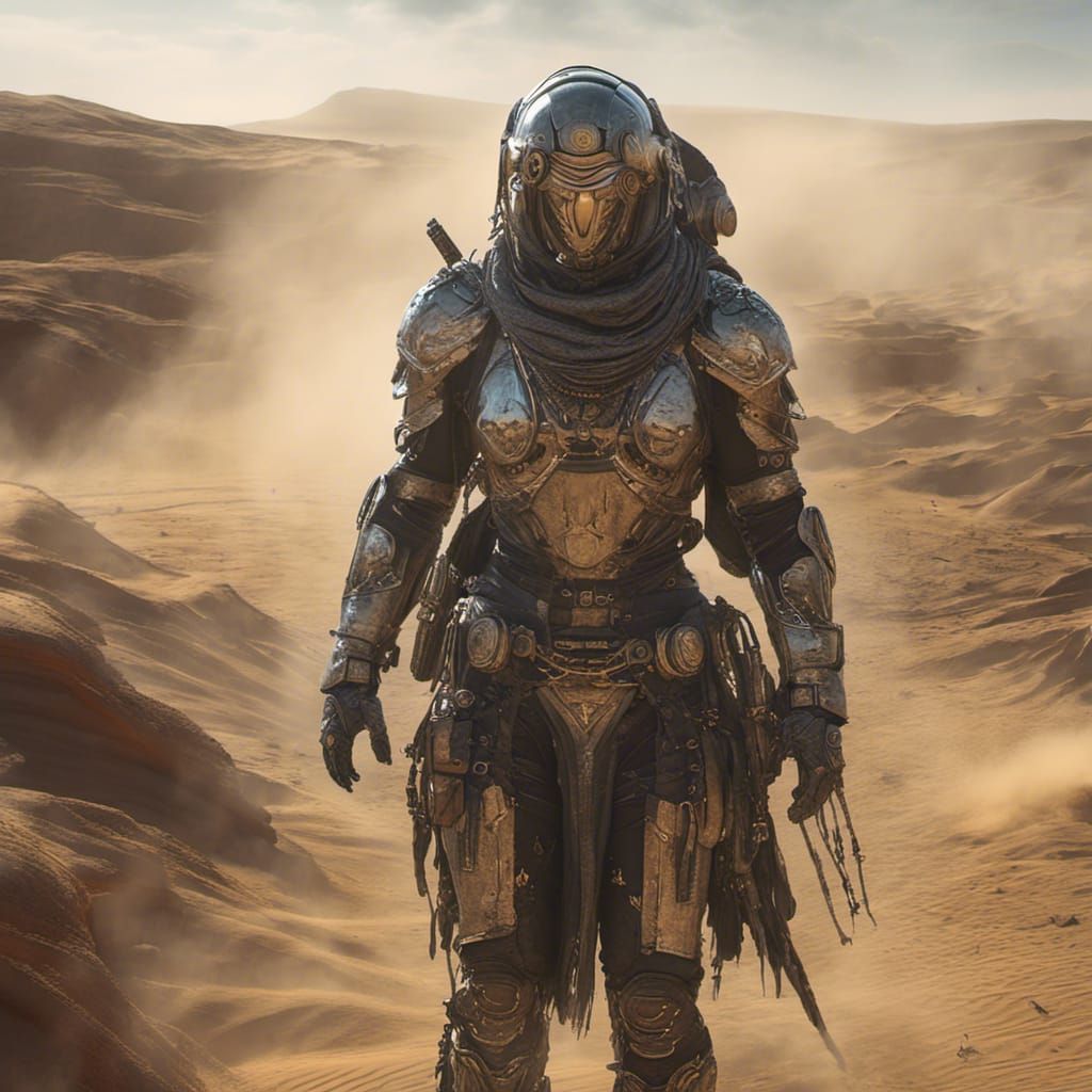 <lora:MJ6-1 Sci-Fi Fantasy:1.0> Desert Nomad, dynamic, digital art, best of behance, anton fadeev, fined detail, sci-fi fantasy character h...