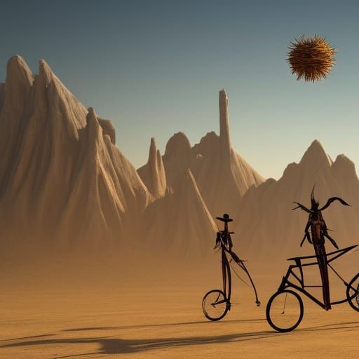 Futuristic Scarecrows on Straw Bicycles