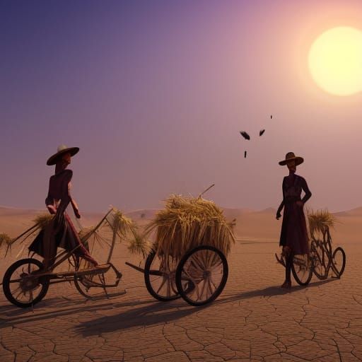 Futuristic Scarecrows on Straw Bikes
