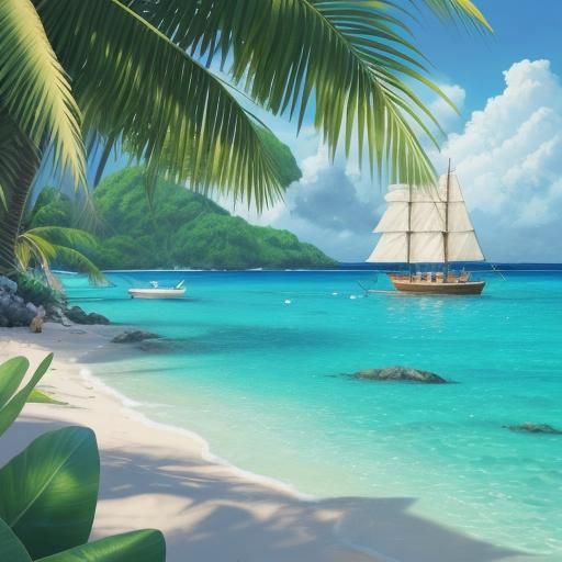 Tropical Wedding on Sailboat: Vibrant Oil Painting