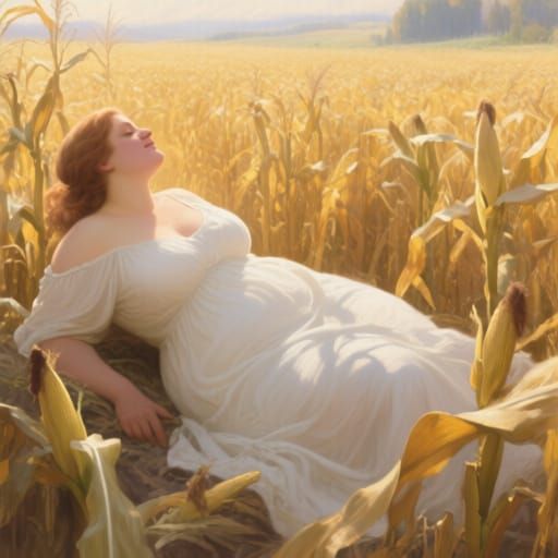 Woman in Cornfield, Impressionistic Style