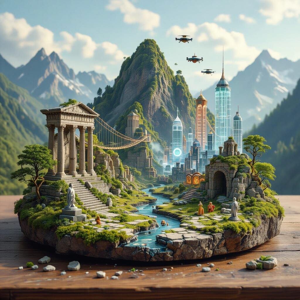 Miniature World Merging Ancient and Future