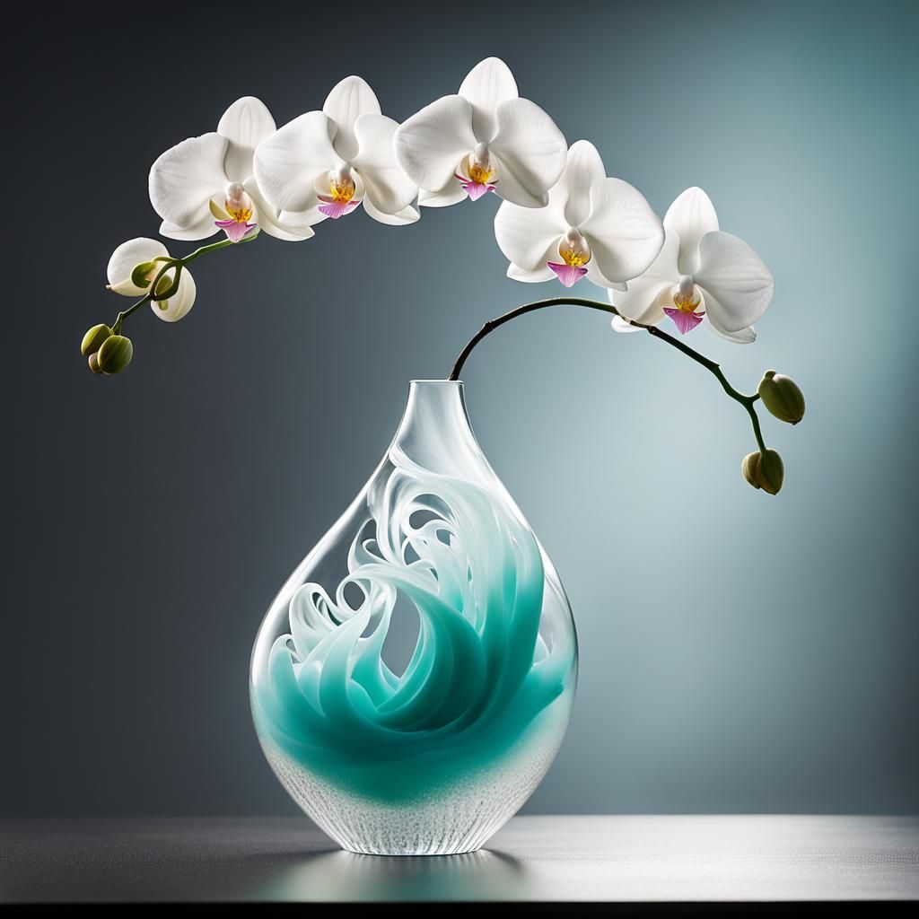 a white orchid standing in a flower vase