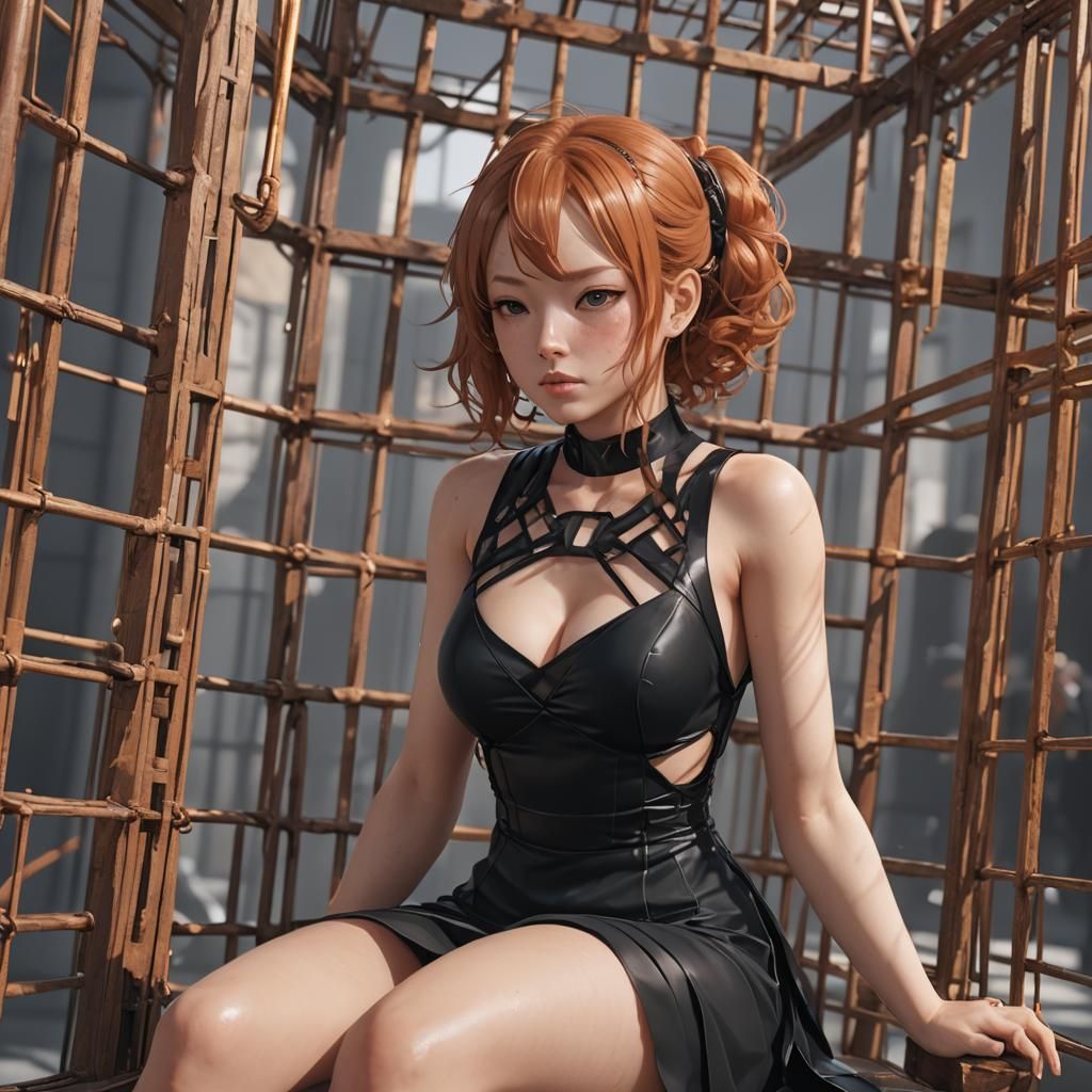 masterpiece, distinct, highres, tall, sit, cage, 1girl, asia...