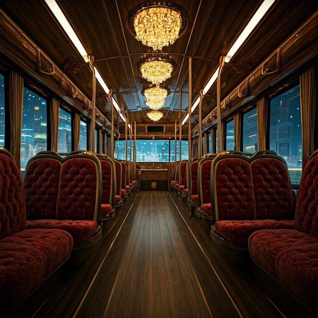 Luxurious Futuristic Bus in Golden Accents and Velvet
