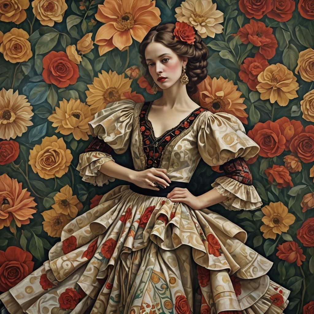 Beautiful flamenco dancer glamor shot portrait Klee Klimt Re...