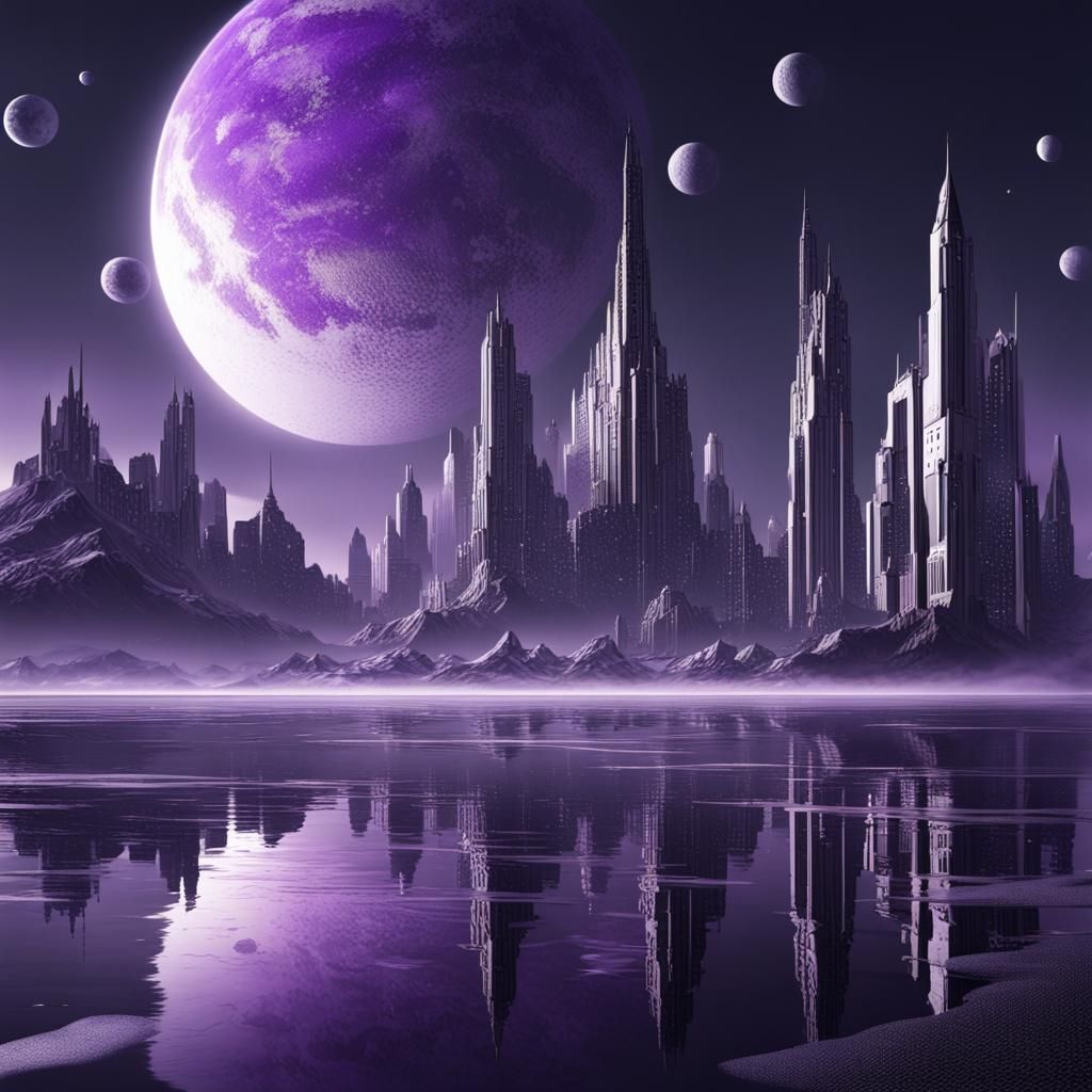 a beauitful dark cosmic city