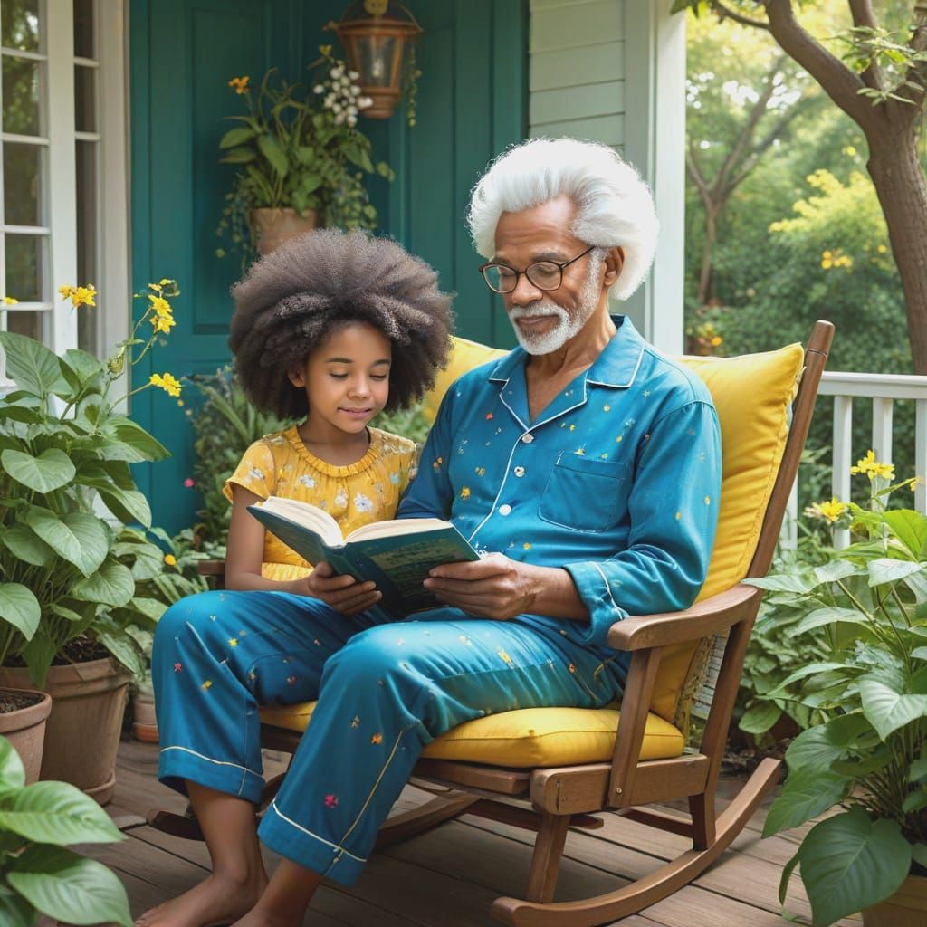 Reading with Grandpa on the Porch Rocking Chair  by @BexRab