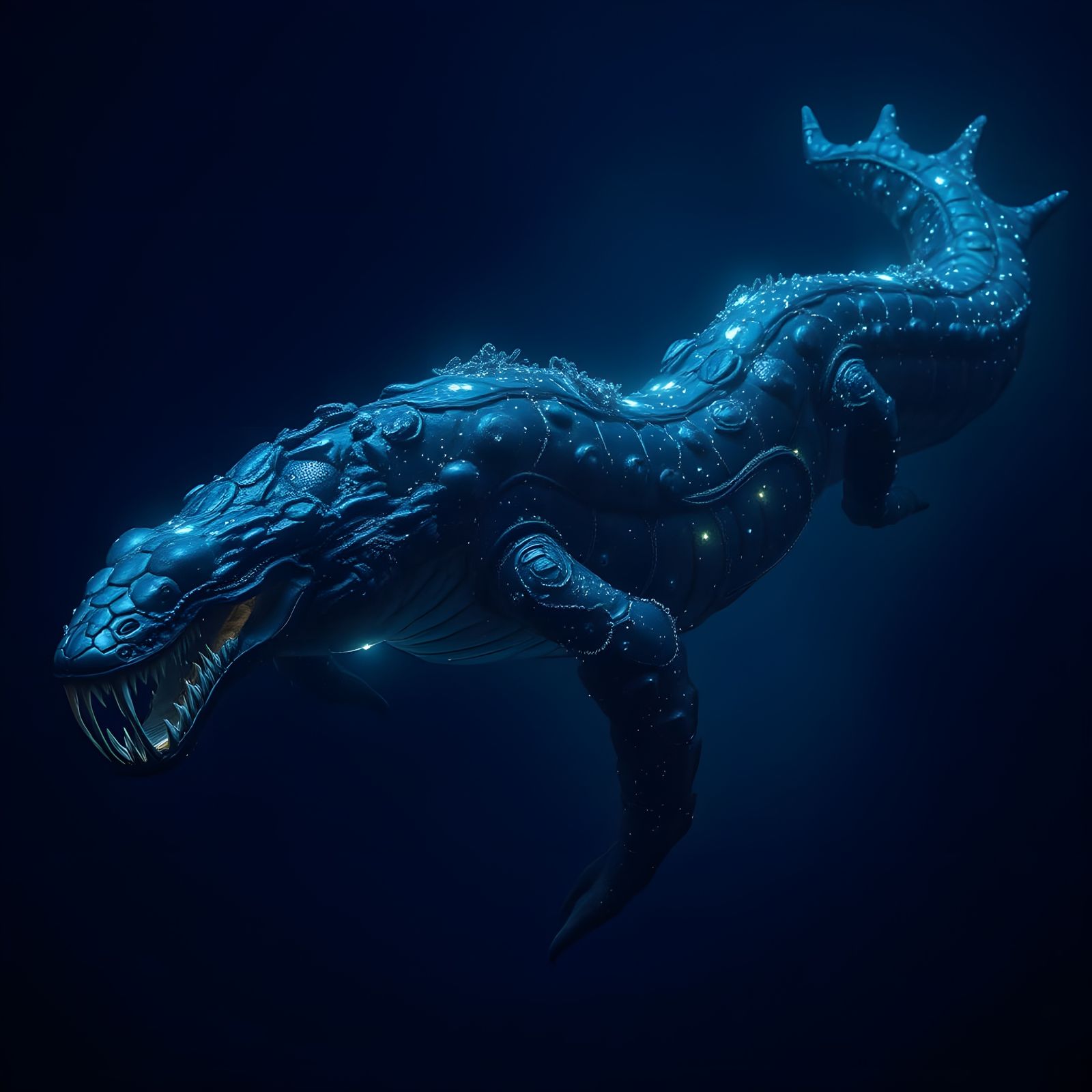 Cybernetic Leviathan in Ethereal Oceanic Depths