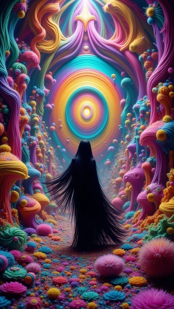 Gothic Woman in Psychedelic Surreal World