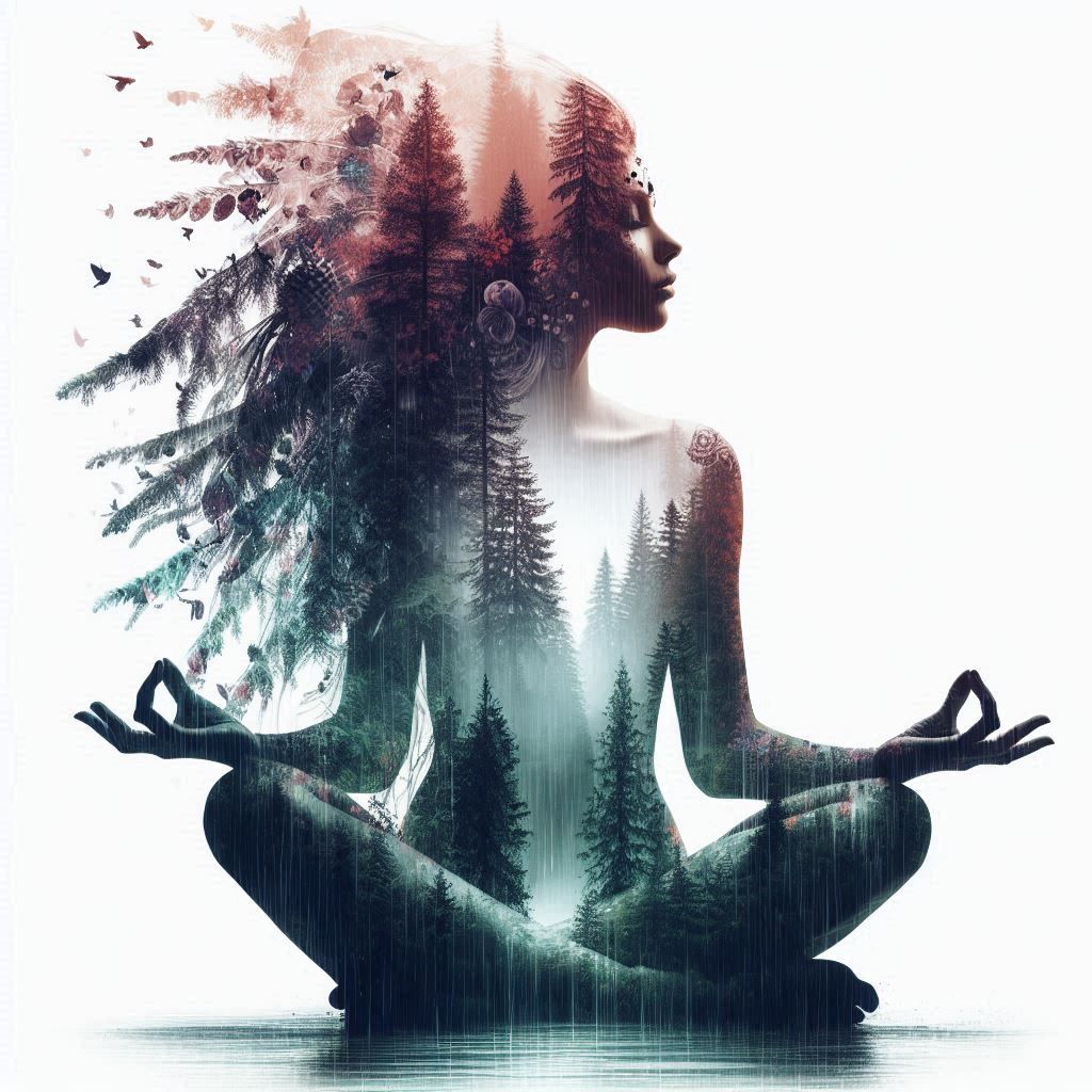 double exposure beautiful fantasy DALL-E 3 portrait landscape..