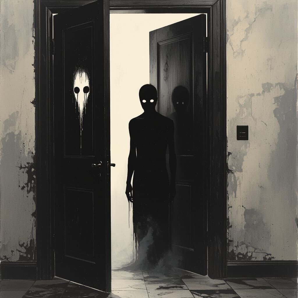 Ominous Figure Emerging in Dark Surreal Style