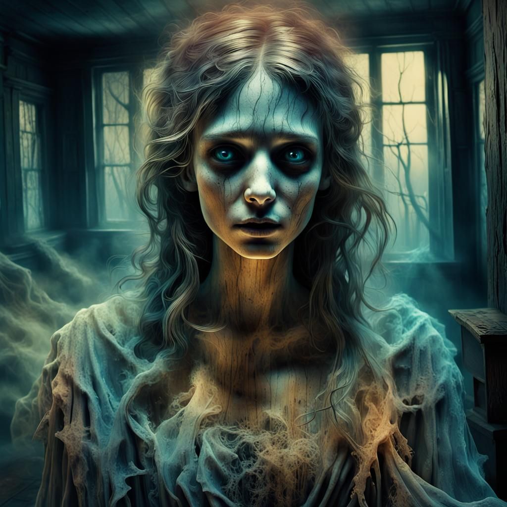 Ghost Portrait of an ethereal transparent ghost gliding through walls