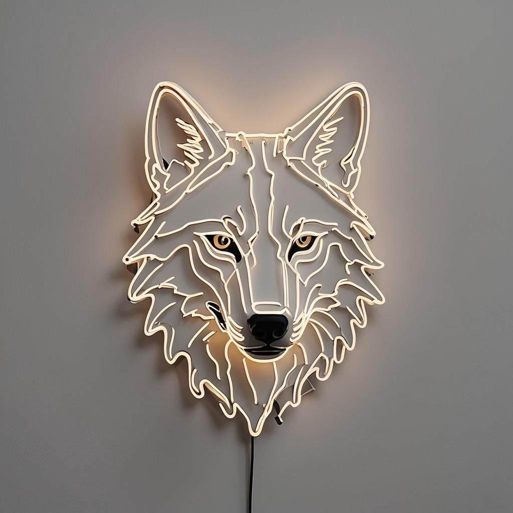 Neon light in the shape of a wolf