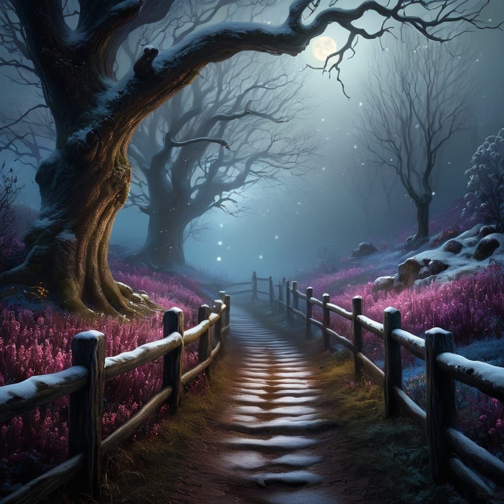 Winter deep snow nighttime