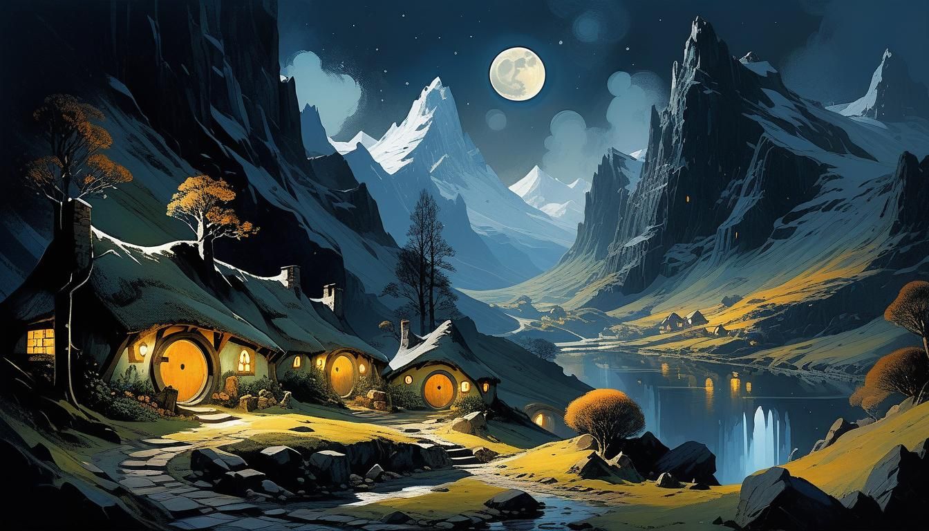 Rocky Mountain Valley Moonlit Hobbit Village