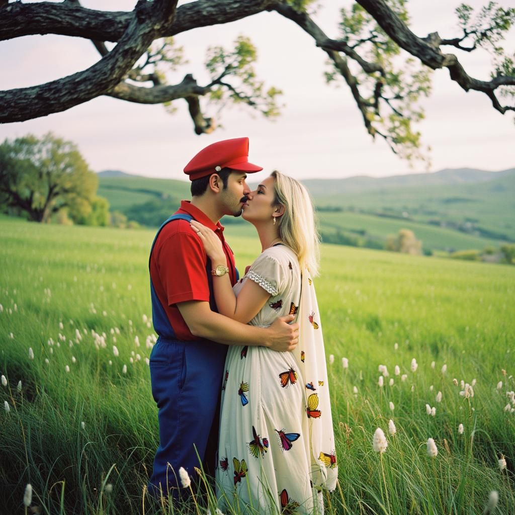 Super Mario and Tippi/Lady timpani sharing a kiss together.