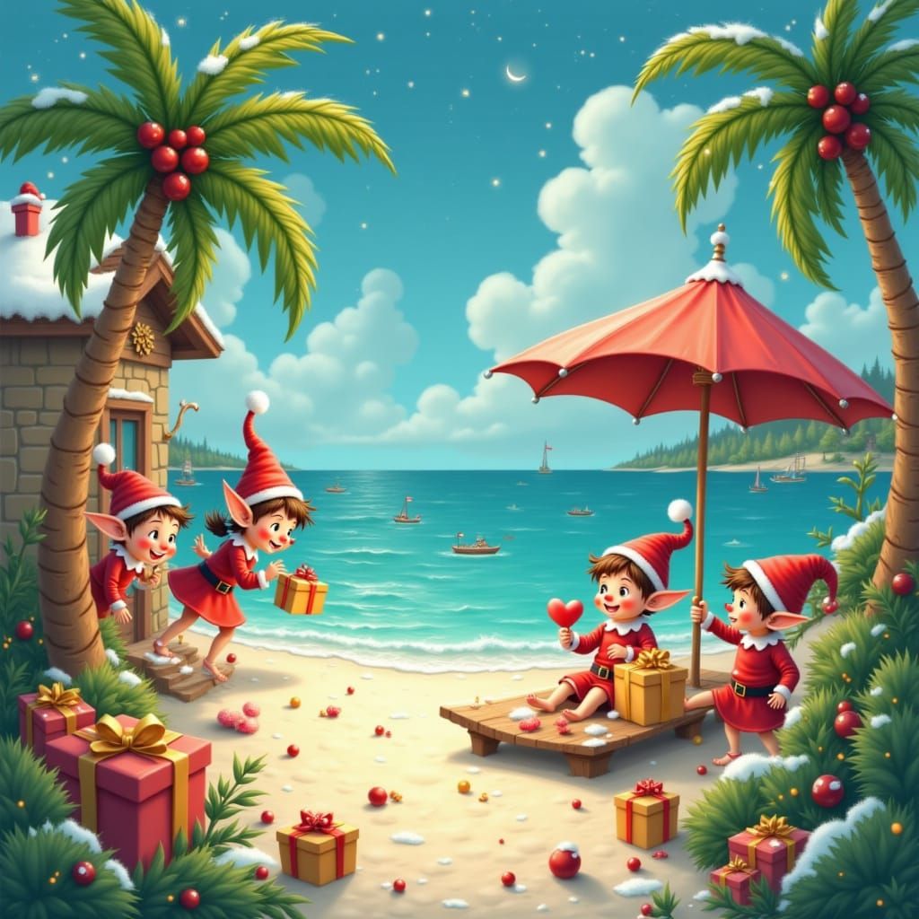 a beach in the style of <lora:Elf Service:1.0>