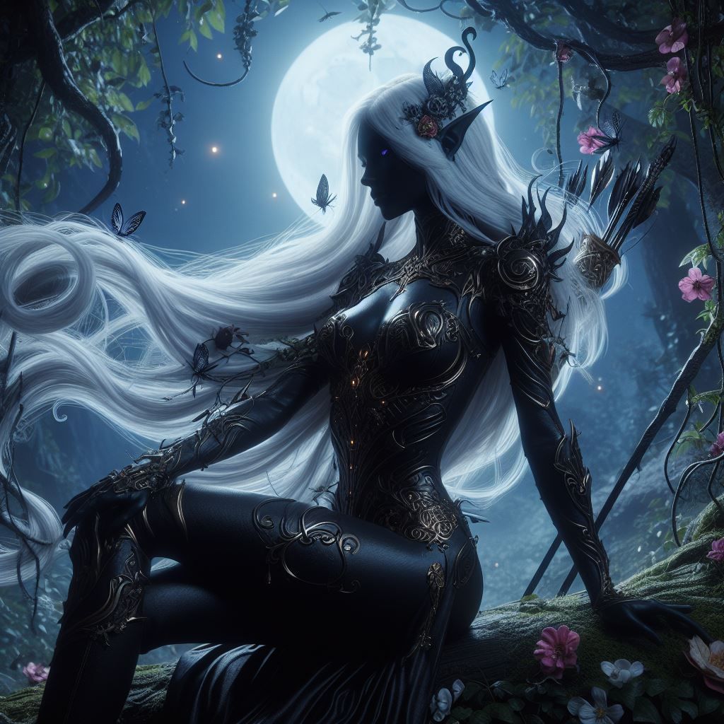 Drow lady in the night forest
