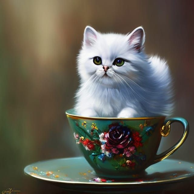 plastic 3d, of a cute anthropomorphic baby Persian cat at a ...