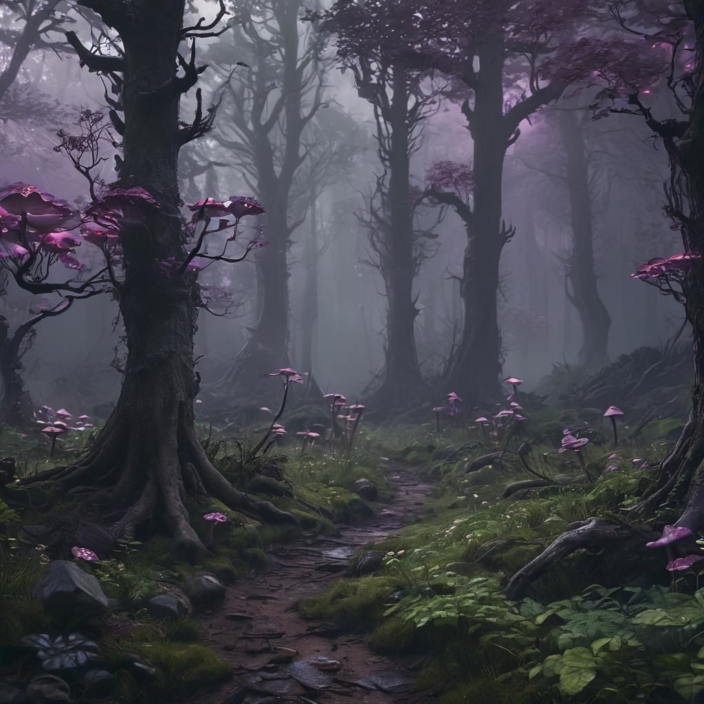 Ethereal Forest Realm in a Dark Fantasy World